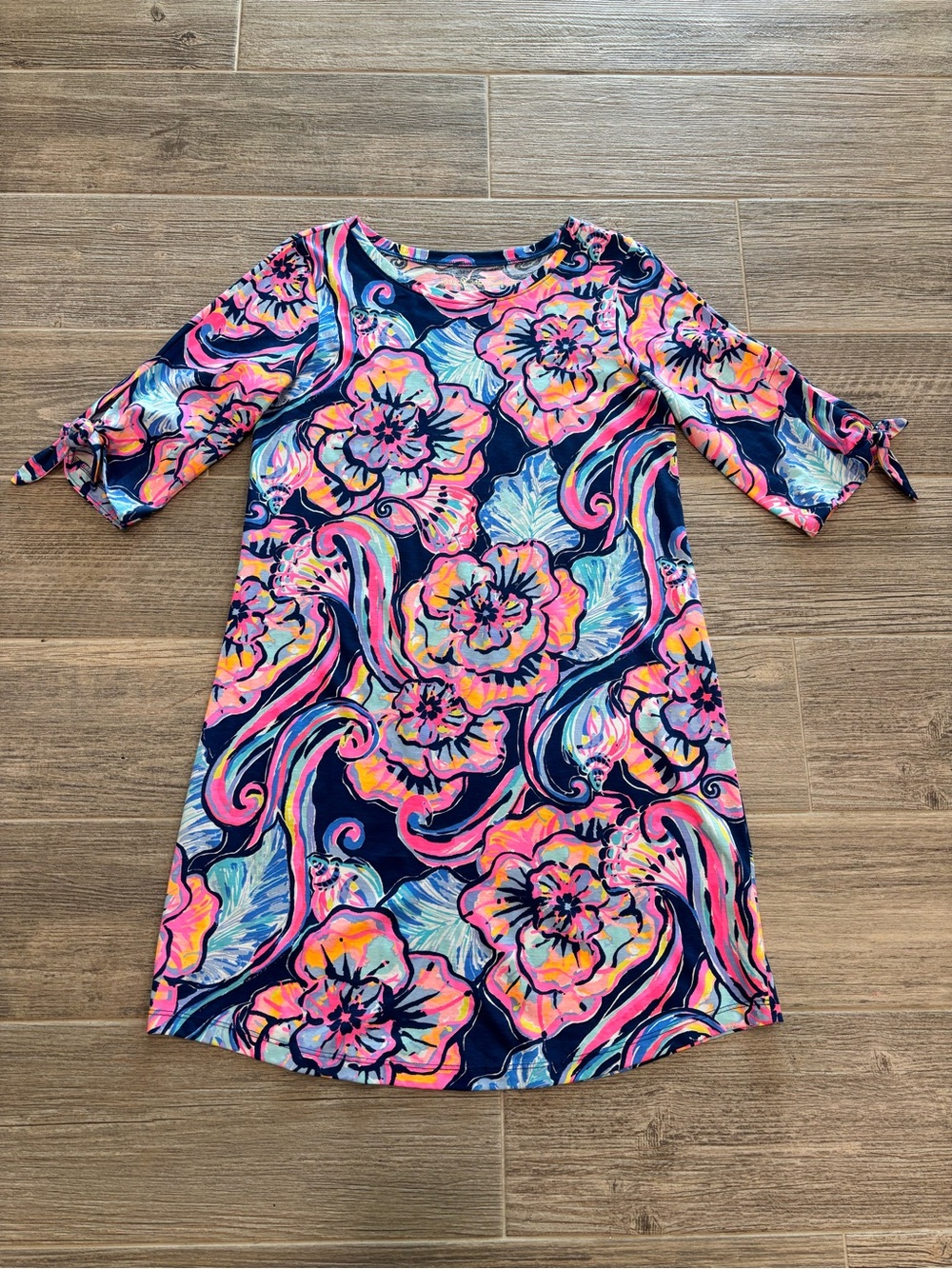 Lilly Pulitzer Preston Dress Nauti Navy Women' Medium Half Tie Sleeve